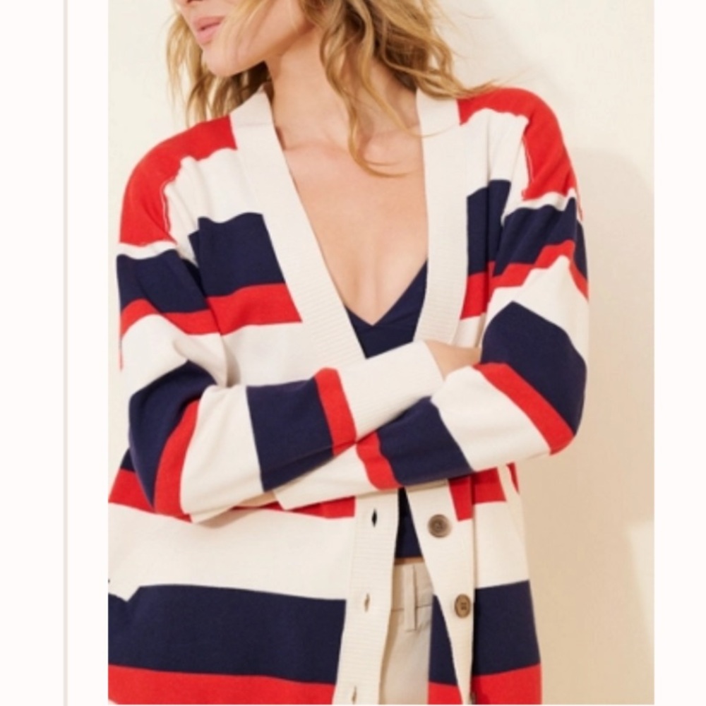 Free People Red and Blue Striped Cardigan